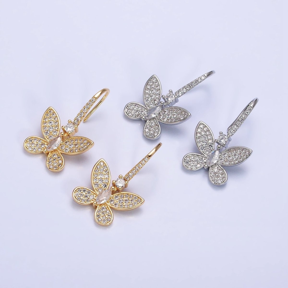 Gold, Silver Mariposa Butterfly Marquise CZ Micro Paved French Hook Earrings | AB585 AB586 - DLUXCA