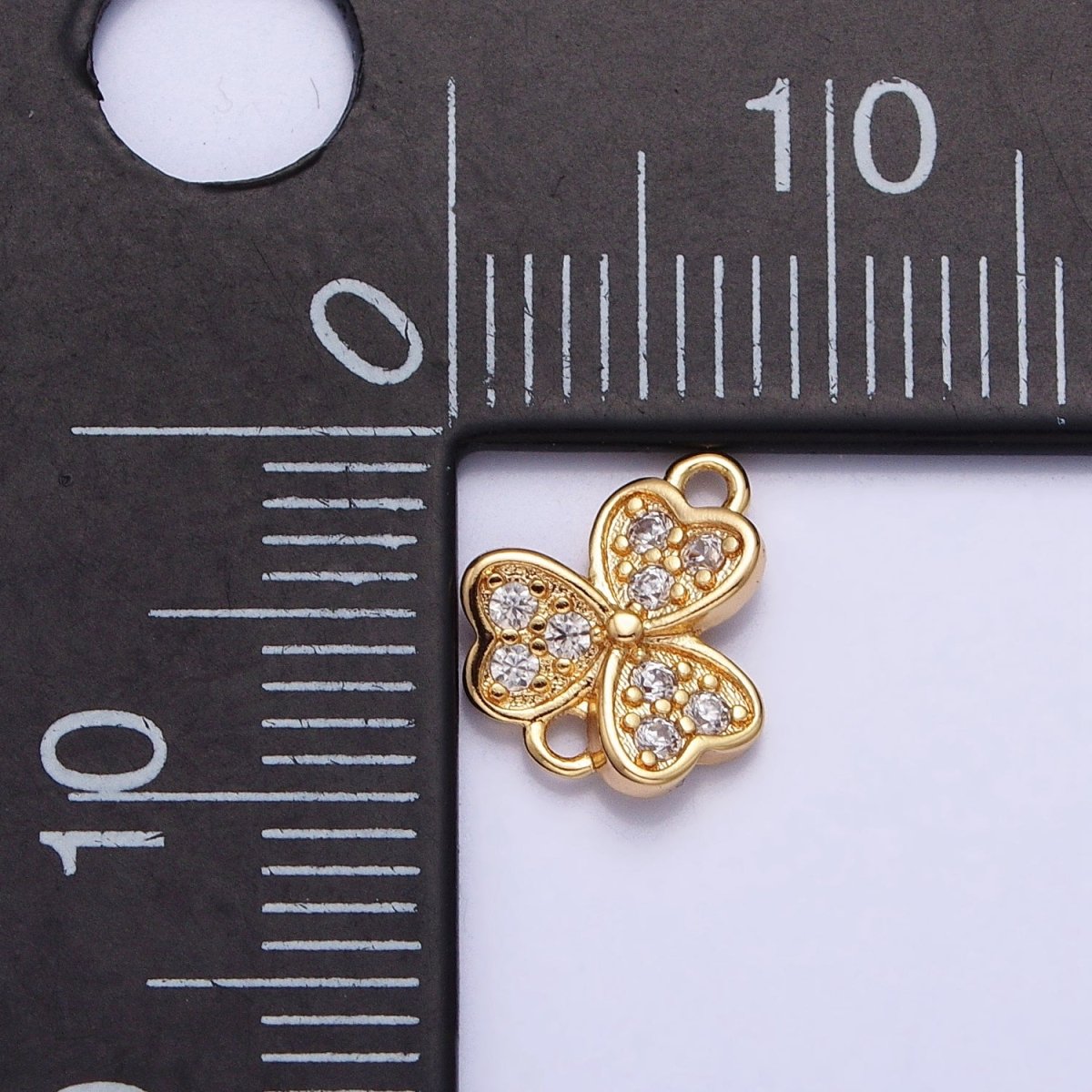 Gold, Silver Micro Paved Clear CZ Heart Petal Quatrefoil Clover Connector | AA989 AA990 - DLUXCA