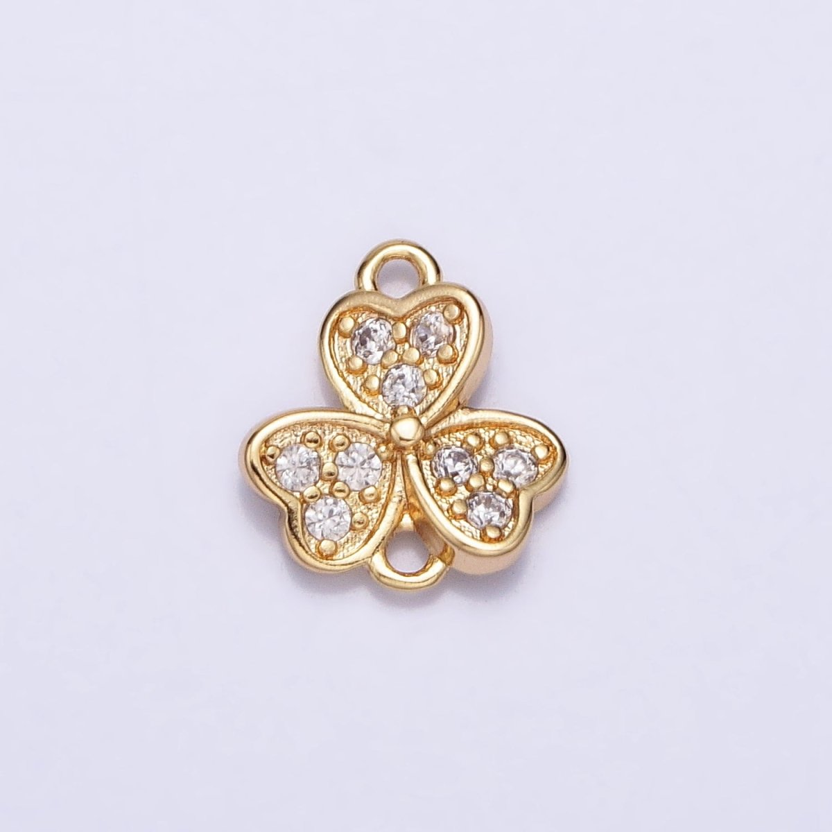 Gold, Silver Micro Paved Clear CZ Heart Petal Quatrefoil Clover Connector | AA989 AA990 - DLUXCA