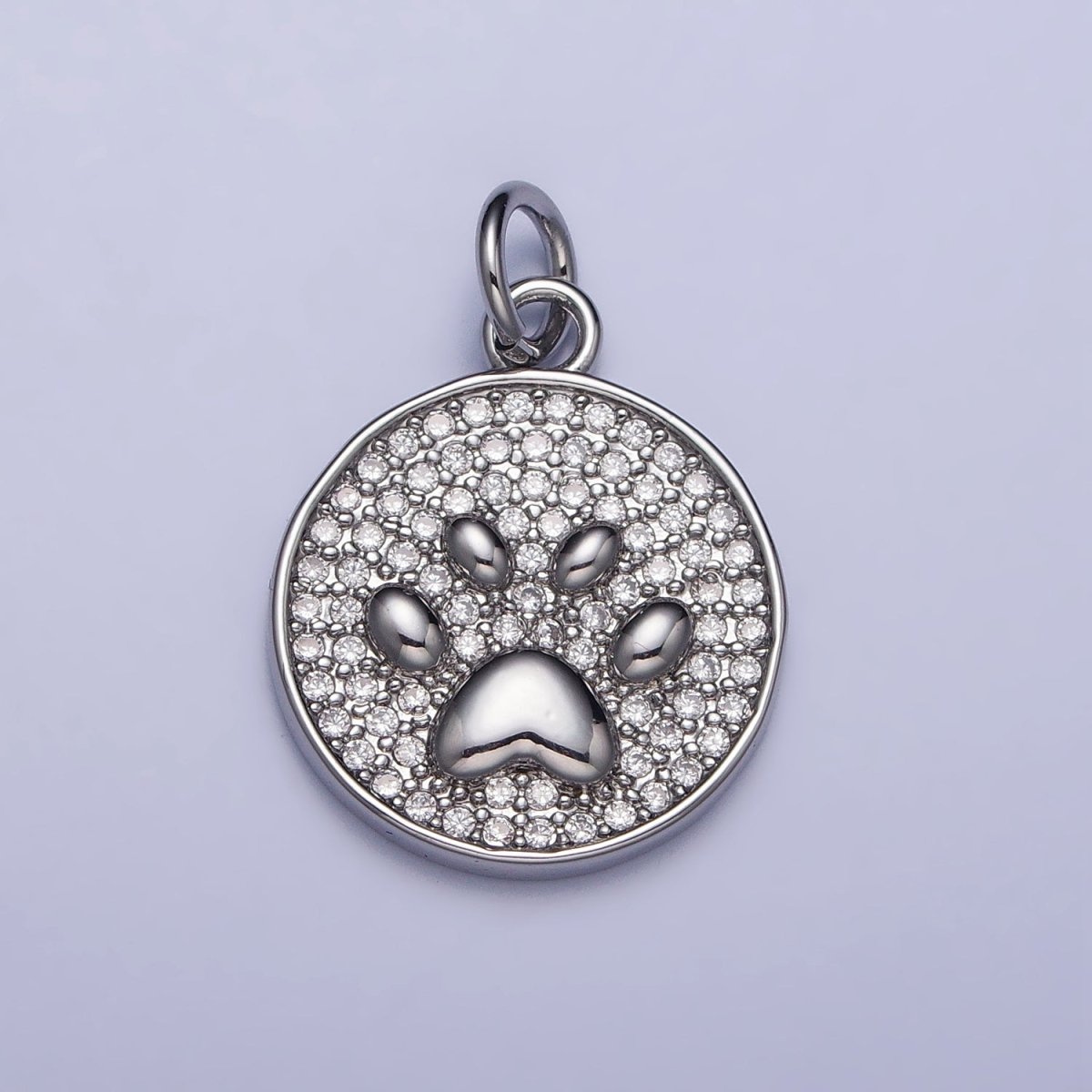 Gold, Silver Micro Paved CZ Animal Pet Pawprint Round Charm | AC1005 AC1006 - DLUXCA