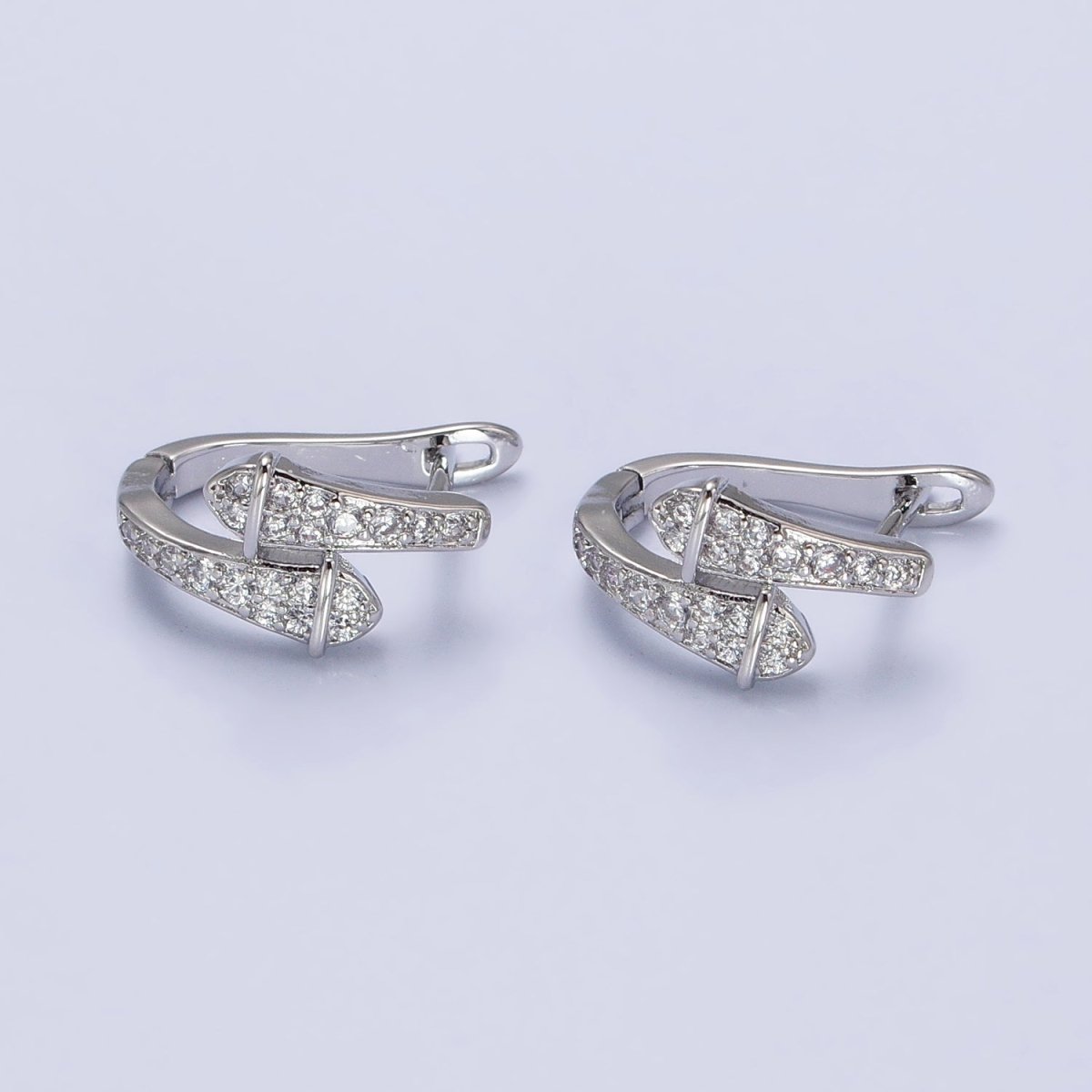 Gold, Silver Micro Paved CZ Double Serpent Snake Geometric English Lock Earrings | AB442 AB451 - DLUXCA