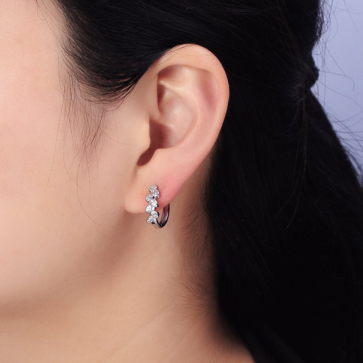 Gold, Silver Micro Paved CZ Leaf Nature 15mm Huggie Earrings | AB517 AB526 - DLUXCA