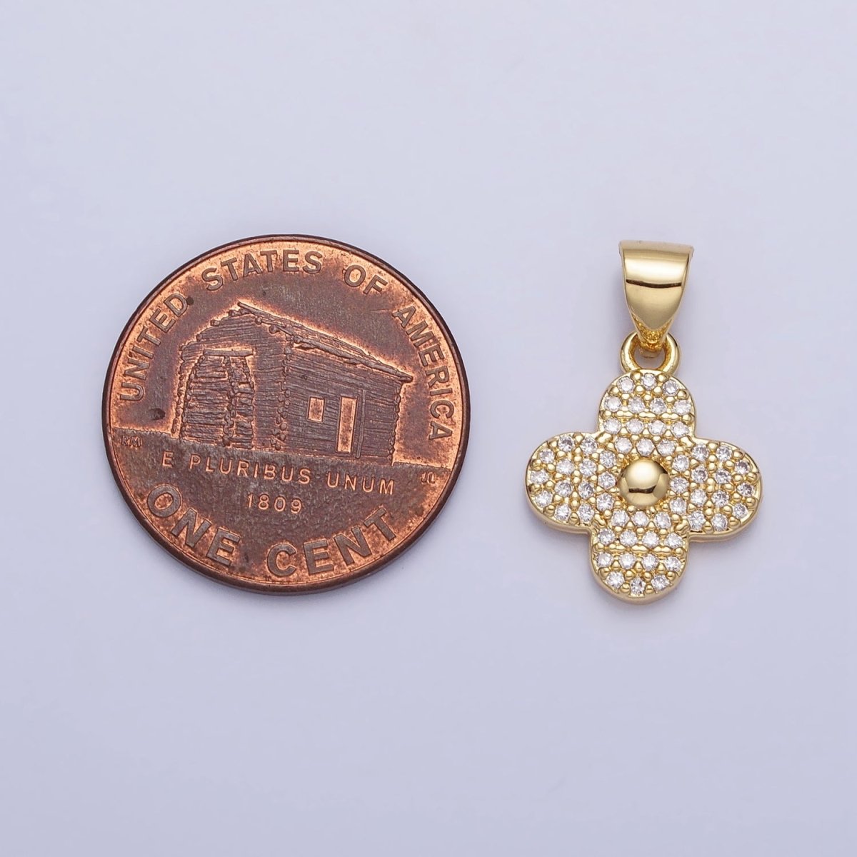 Gold, Silver Micro Paved CZ Quatrefoil Clover Pendant | AA309 AA310 - DLUXCA