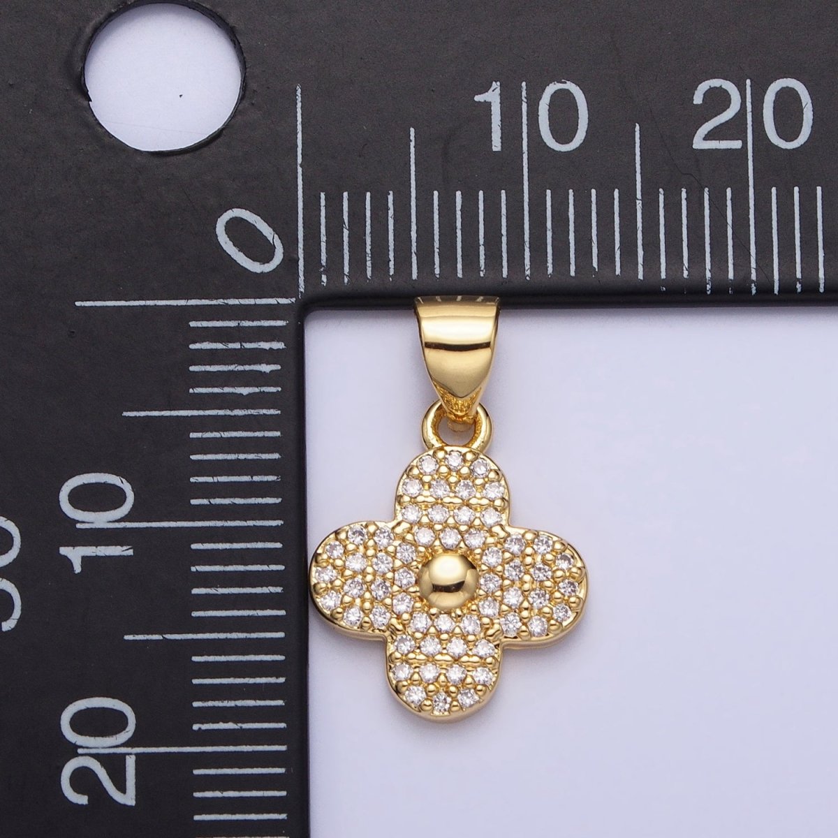 Gold, Silver Micro Paved CZ Quatrefoil Clover Pendant | AA309 AA310 - DLUXCA