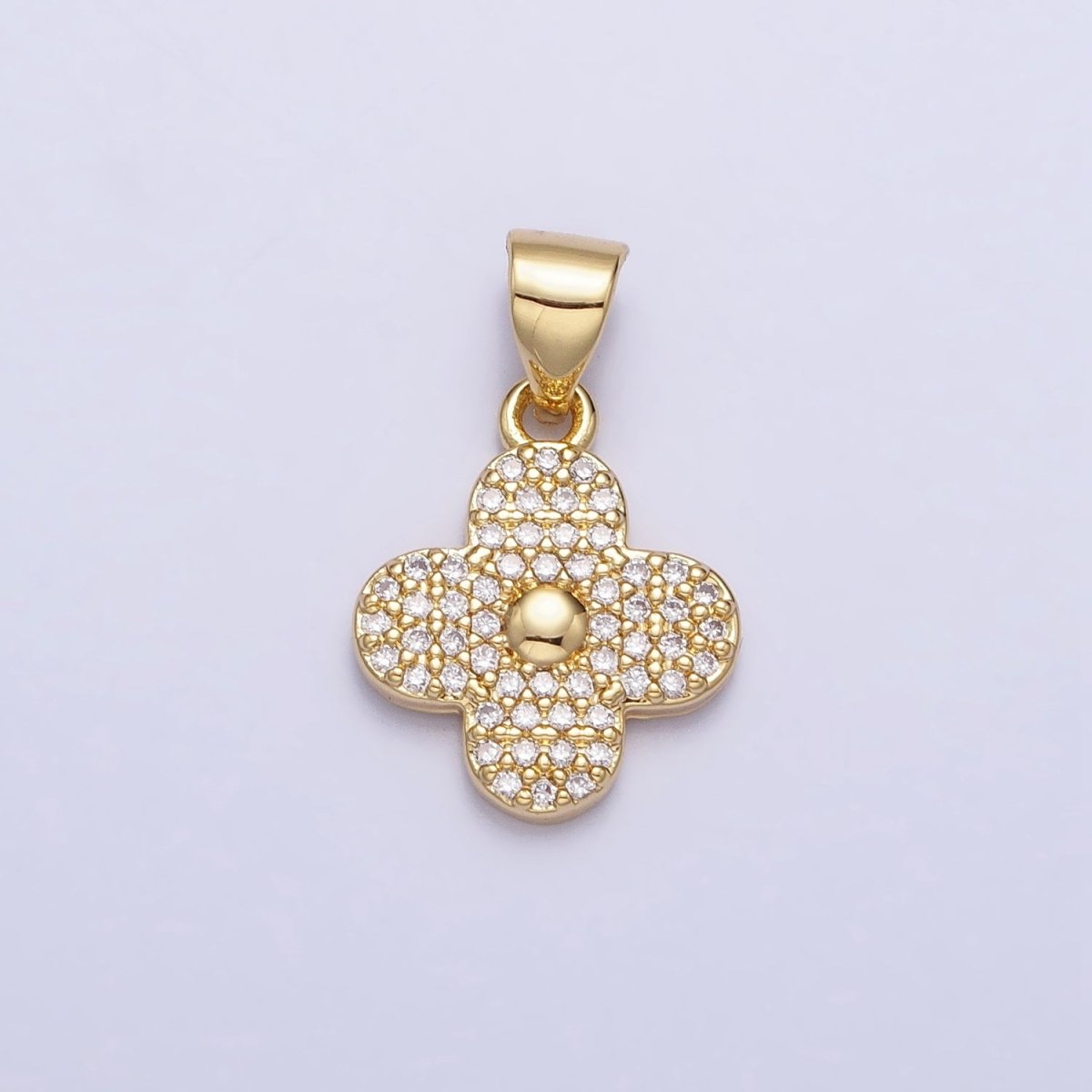 Gold, Silver Micro Paved CZ Quatrefoil Clover Pendant | AA309 AA310 - DLUXCA