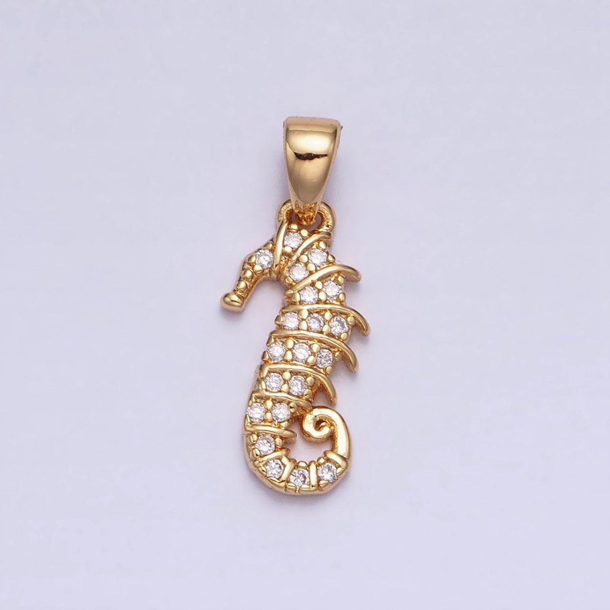 Gold, Silver Micro Paved CZ Seahorse Ocean Animal Mini Pendant | AA350 AA351 - DLUXCA