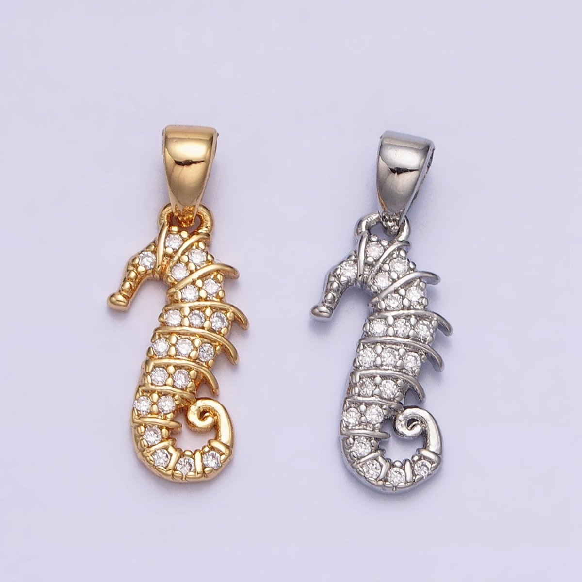 Gold, Silver Micro Paved CZ Seahorse Ocean Animal Mini Pendant | AA350 AA351 - DLUXCA