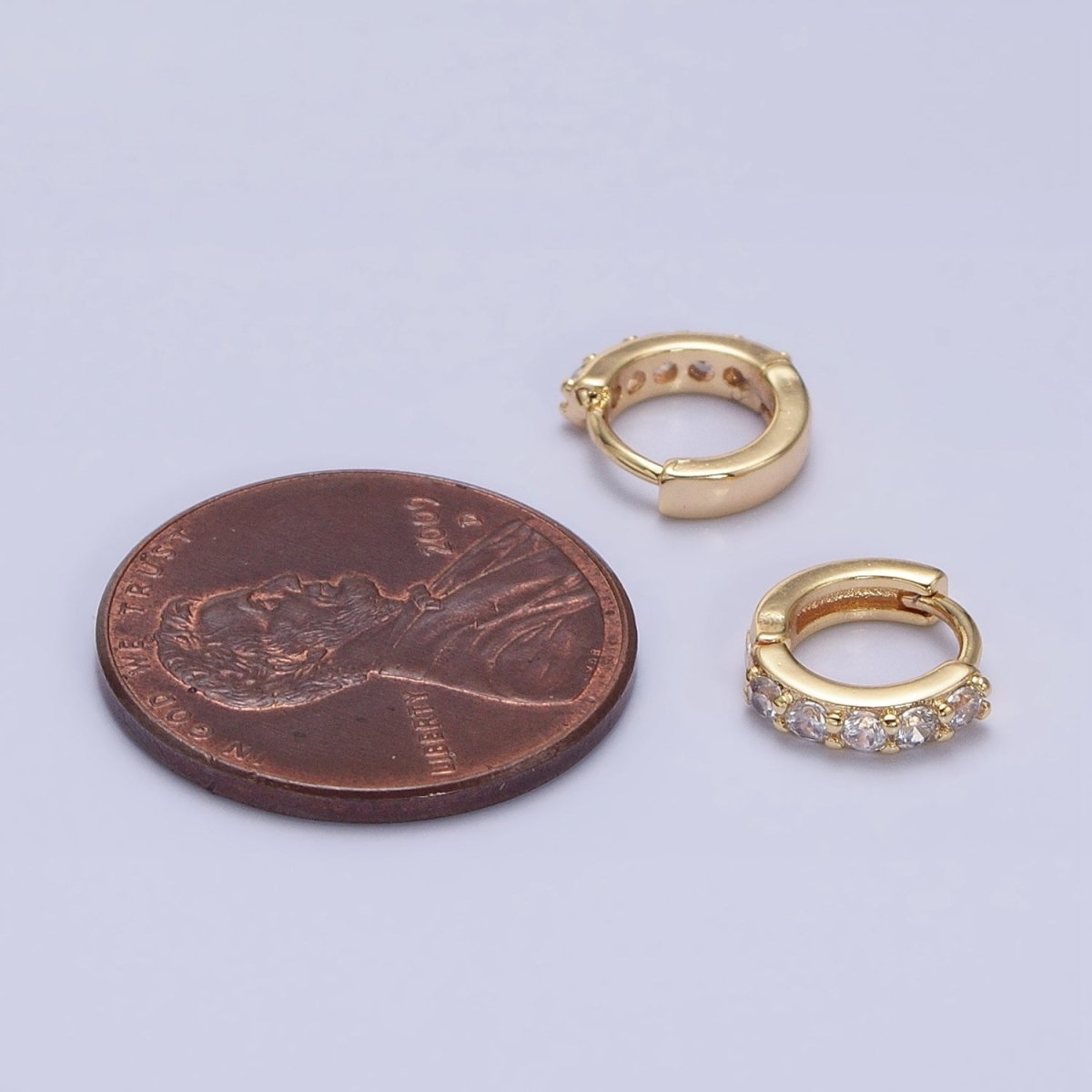 Gold, Silver Mini Cartilage Clear Micro Paved CZ Huggie Earrings | AB950 AB951 - DLUXCA