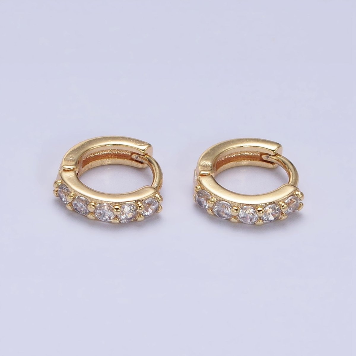 Gold, Silver Mini Cartilage Clear Micro Paved CZ Huggie Earrings | AB950 AB951 - DLUXCA
