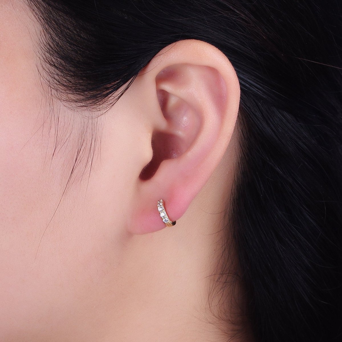 Gold, Silver Mini Cartilage Clear Micro Paved CZ Huggie Earrings | AB950 AB951 - DLUXCA