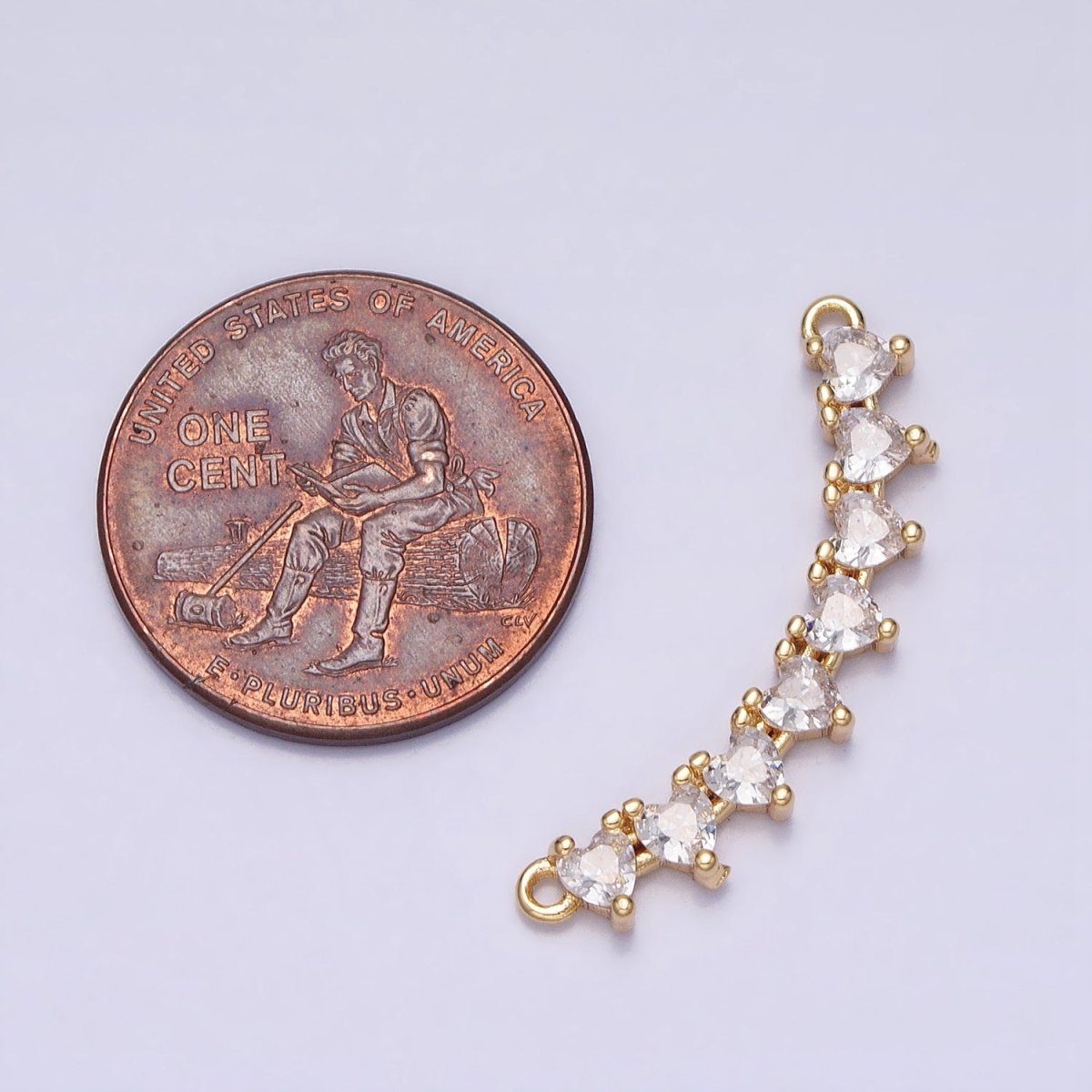 Gold, Silver Mini Clear Heart CZ Lined 27.5mm Curved Connector | AA964 AA965 - DLUXCA