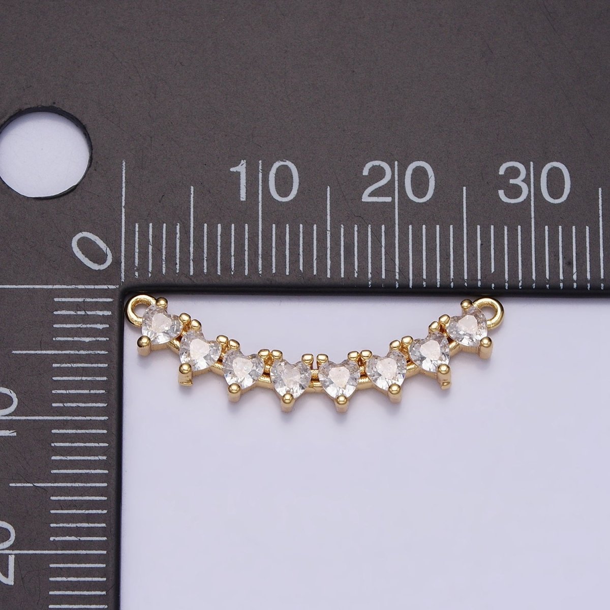 Gold, Silver Mini Clear Heart CZ Lined 27.5mm Curved Connector | AA964 AA965 - DLUXCA