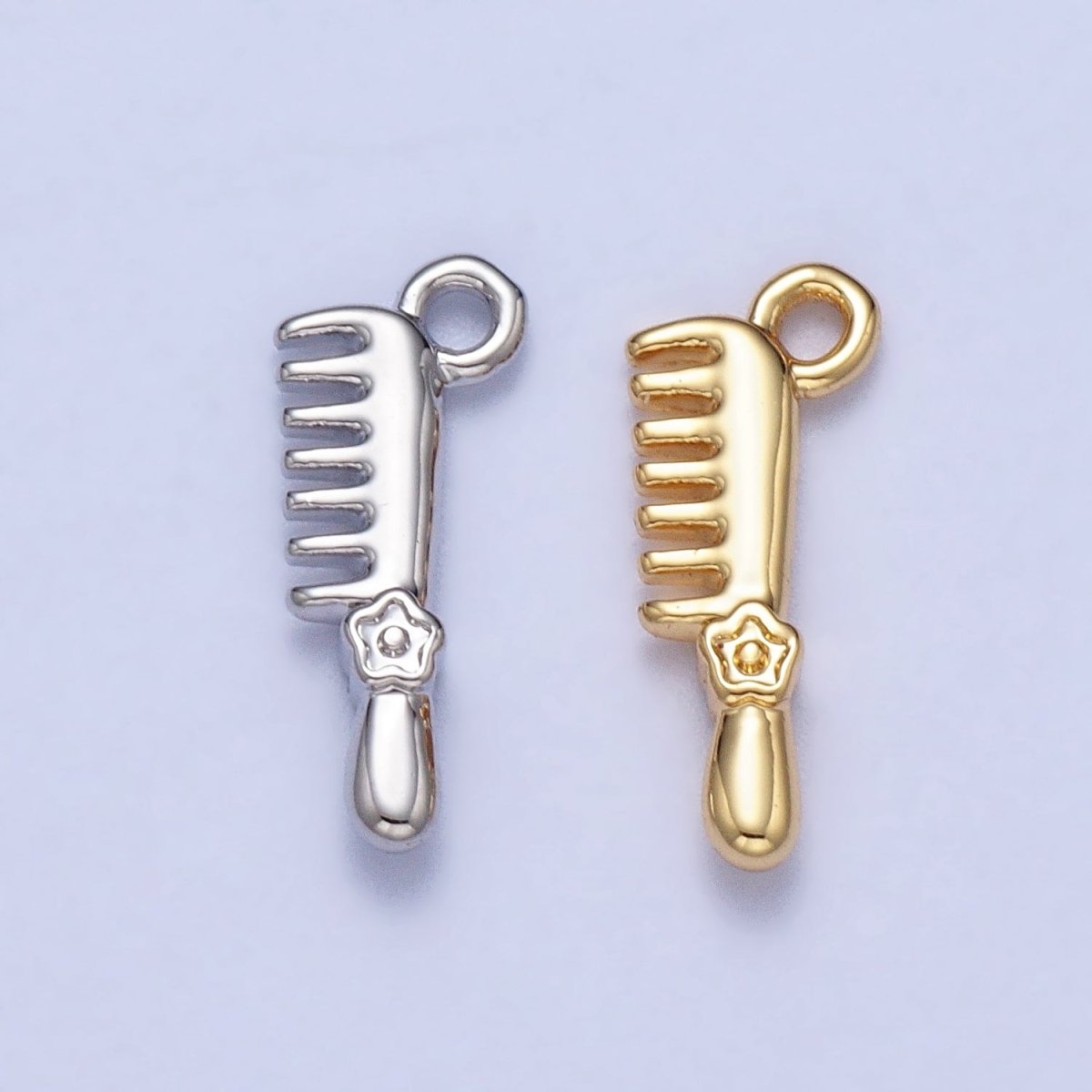 Gold, Silver Mini Flower-Themed Hairbrush Comb Add-On Charm | AC044 AC045 - DLUXCA