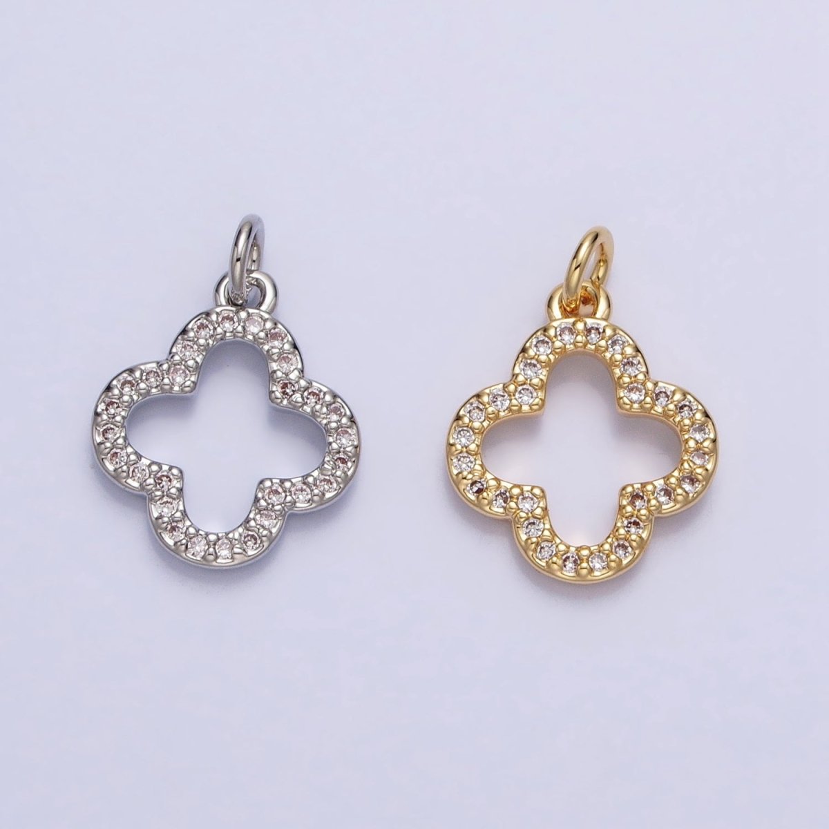 Gold, Silver Mini Lucky Four-Leaf Clover Quatrefoil Open Charm | AC-733 AC-734 - DLUXCA