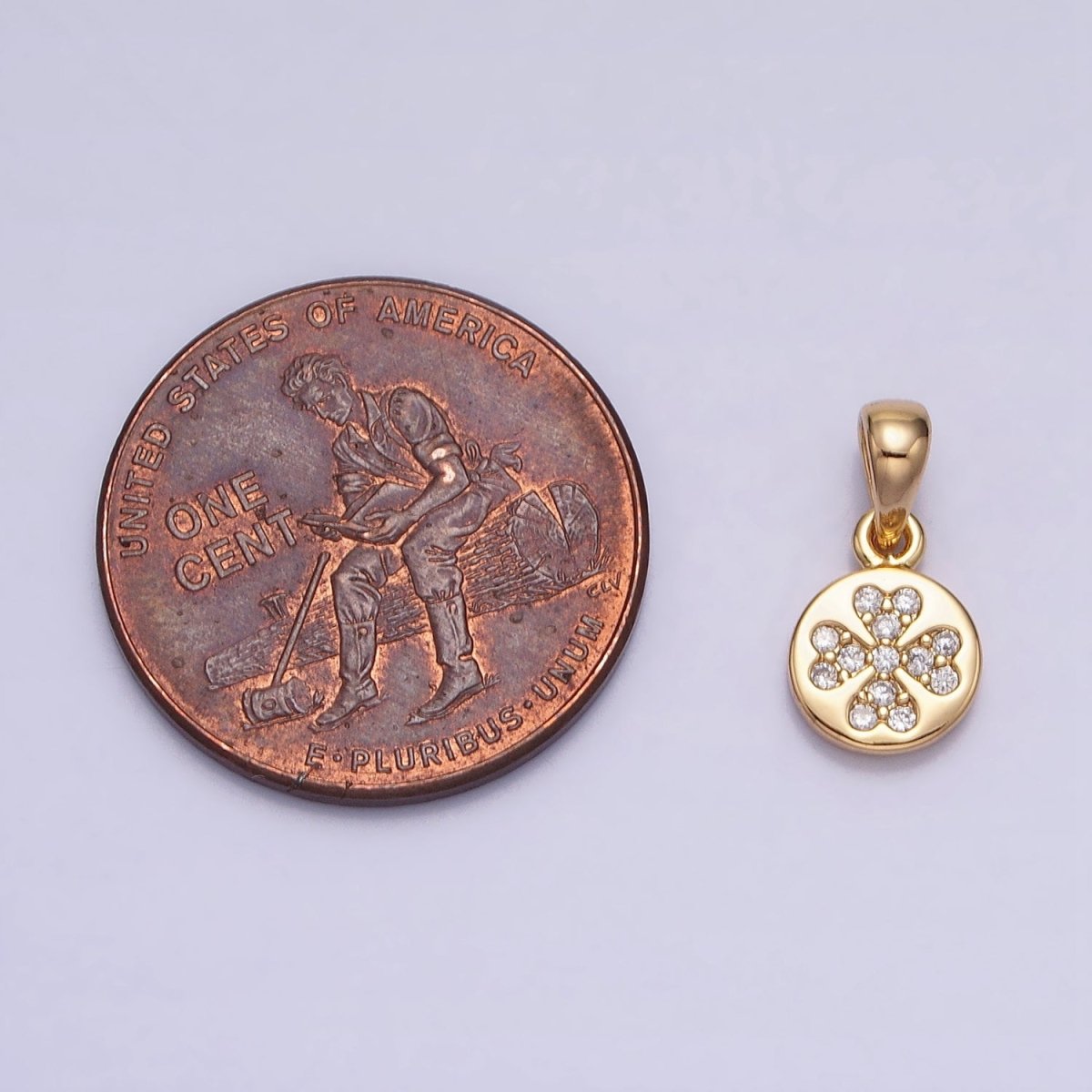 Gold, Silver Mini Micro Paved CZ Love Clover Quatrefoil 6.6mm Round Pendant | AA347 AA348 - DLUXCA