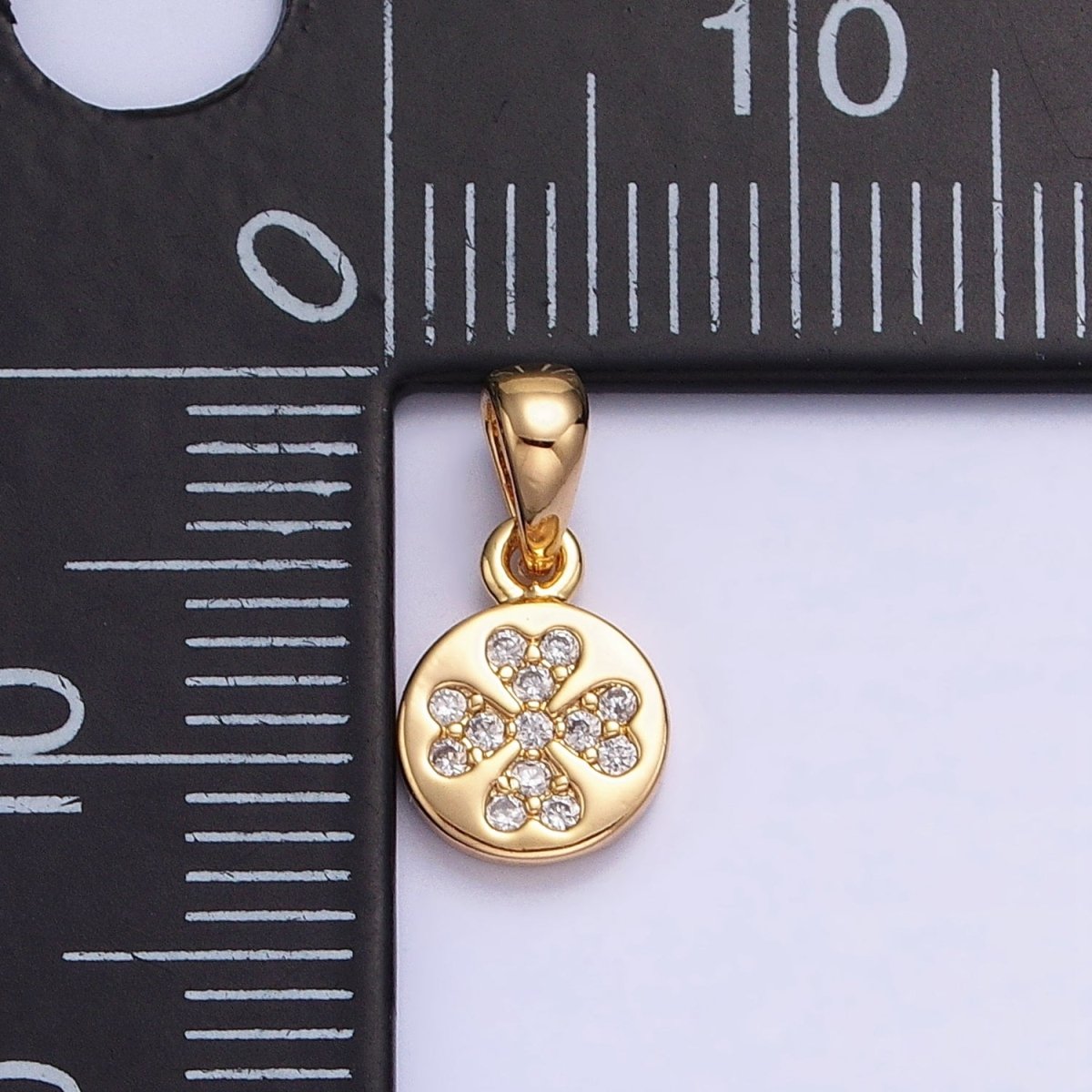 Gold, Silver Mini Micro Paved CZ Love Clover Quatrefoil 6.6mm Round Pendant | AA347 AA348 - DLUXCA