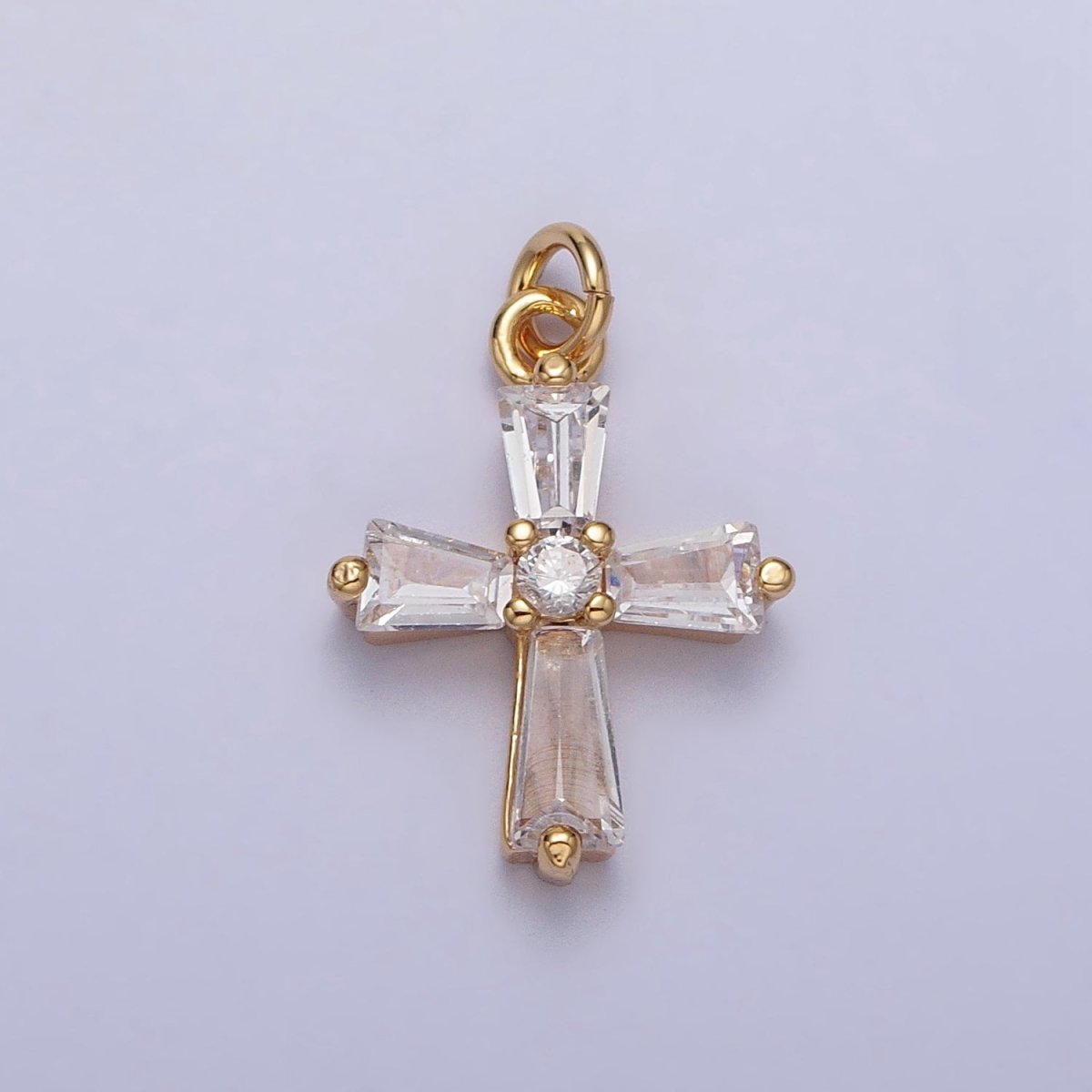 Gold, Silver Mini Religious Cross Clear Baguette CZ Add-On Charm | AC-211 AC-212 - DLUXCA