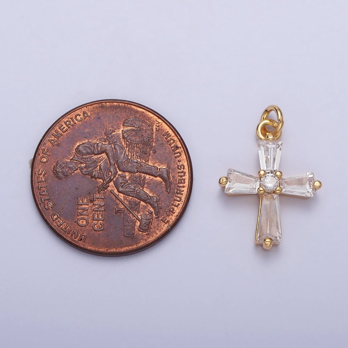 Gold, Silver Mini Religious Cross Clear Baguette CZ Add-On Charm | AC-211 AC-212 - DLUXCA