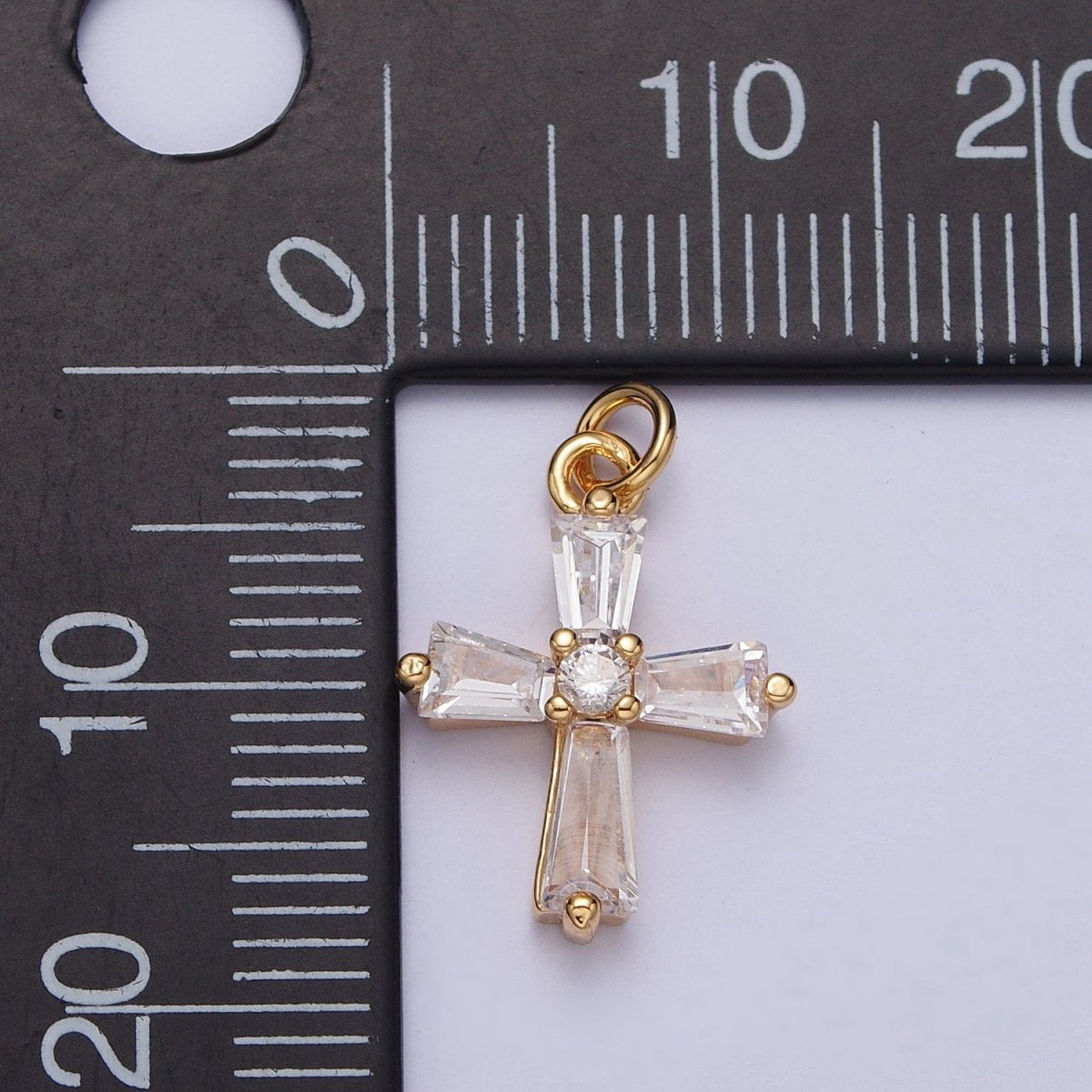 Gold, Silver Mini Religious Cross Clear Baguette CZ Add-On Charm | AC-211 AC-212 - DLUXCA