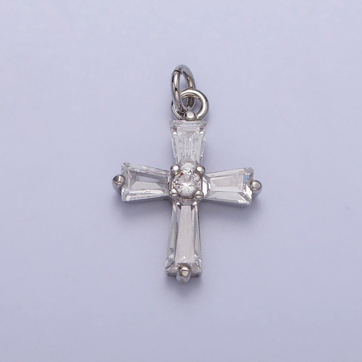 Gold, Silver Mini Religious Cross Clear Baguette CZ Add-On Charm | AC-211 AC-212 - DLUXCA