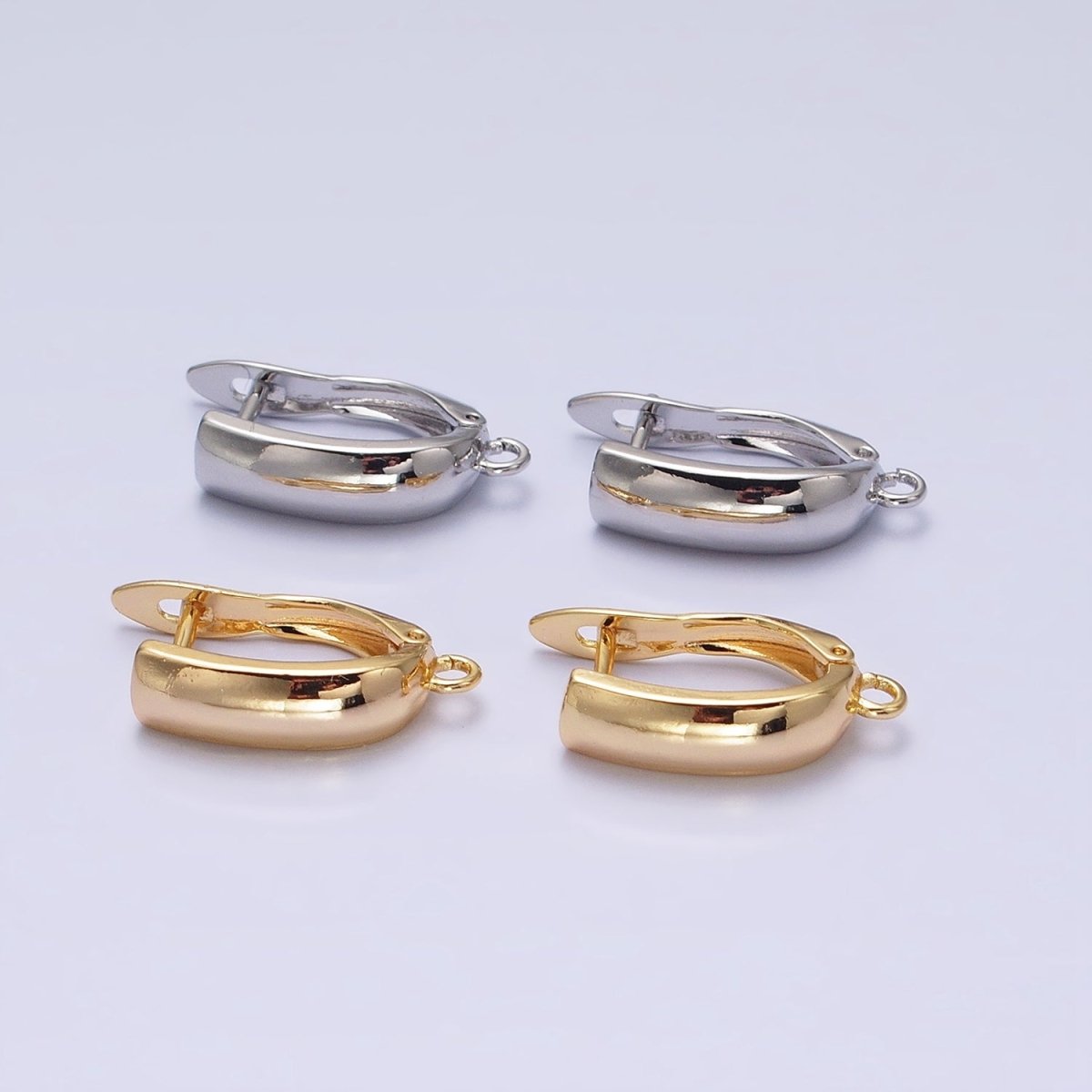 Gold, Silver Minimalist Flat Rectangular Open Loop English Lock Earrings Supply | Z-294 Z-295 - DLUXCA