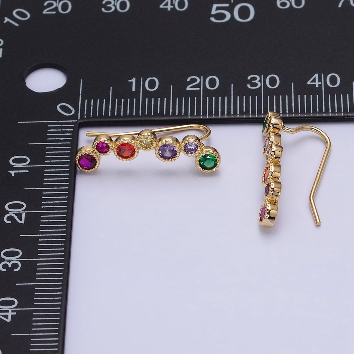 Gold, Silver Multicolor Round Bezel CZ Lined Ear Climber Earrings | AB596 AB597 - DLUXCA
