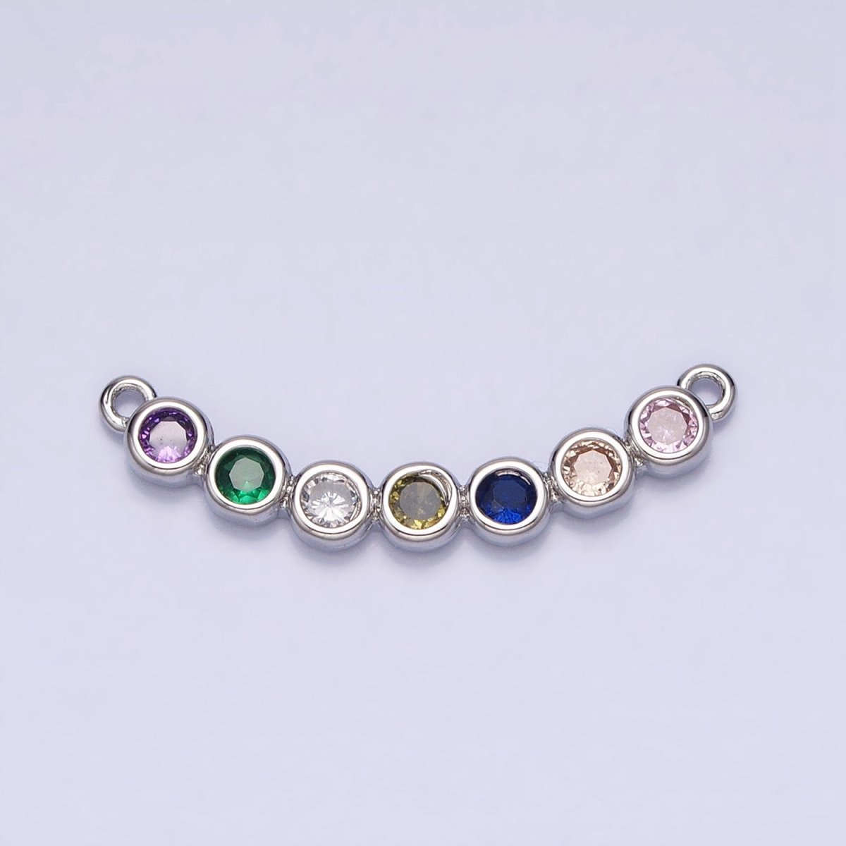 Gold, Silver Multicolor Round CZ Bezel Lined Curved Connector | AA976 AA977 - DLUXCA