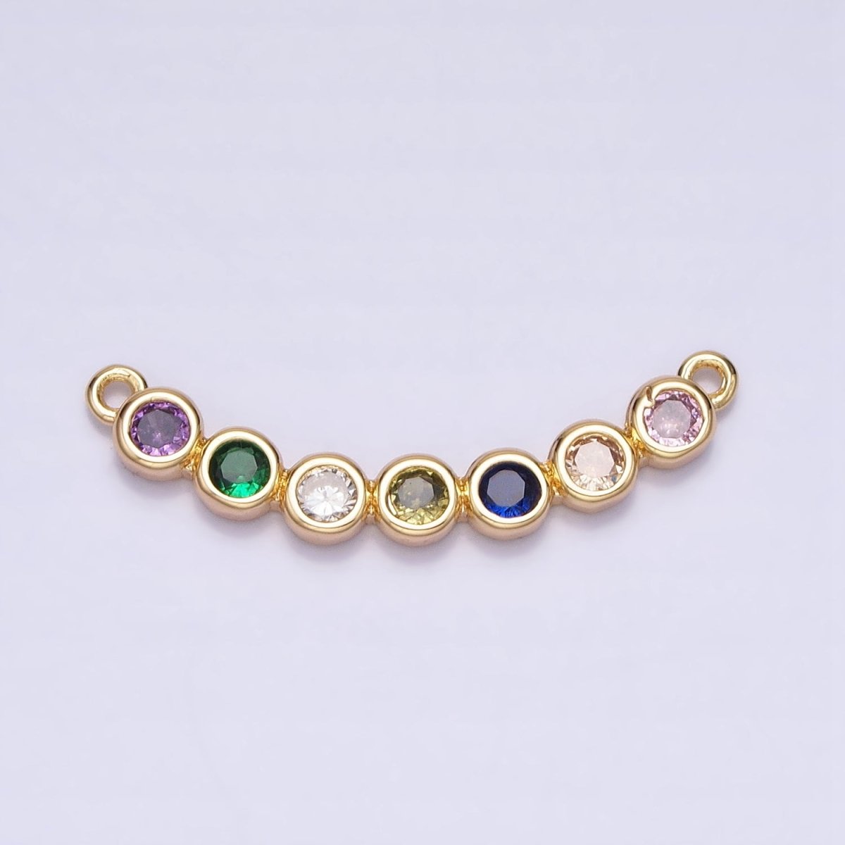 Gold, Silver Multicolor Round CZ Bezel Lined Curved Connector | AA976 AA977 - DLUXCA