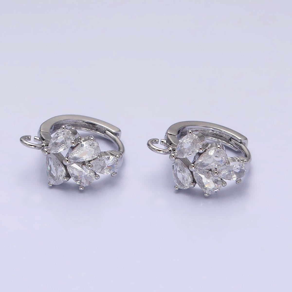 Gold, Silver Multiple Clear Marquise Huggie Open Loop Earrings Supply Open Link Earring | Z-292 Z-293 - DLUXCA