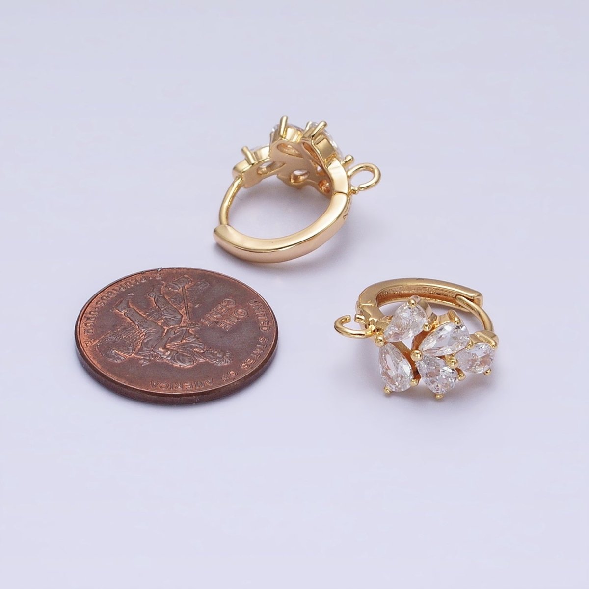 Gold, Silver Multiple Clear Marquise Huggie Open Loop Earrings Supply Open Link Earring | Z-292 Z-293 - DLUXCA