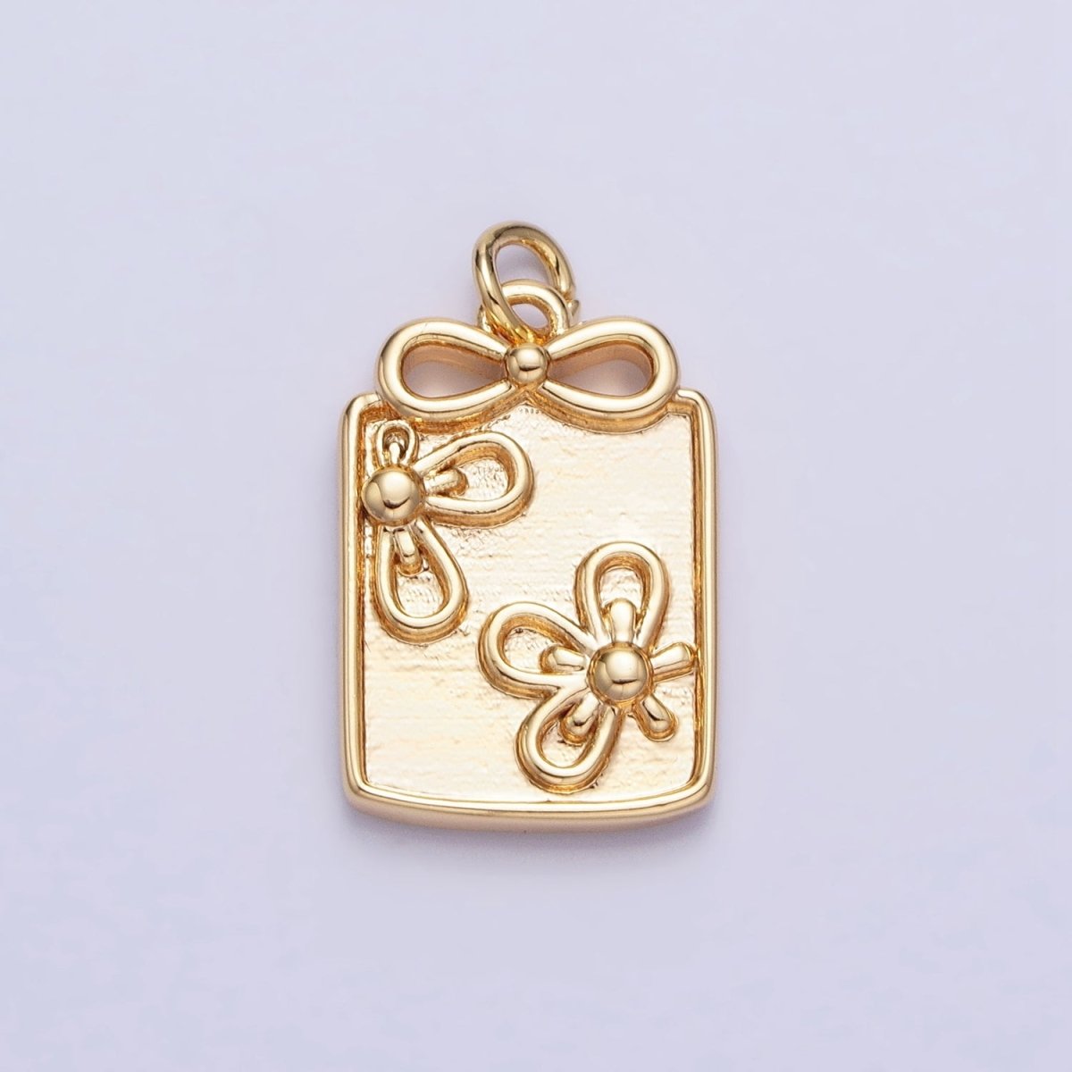 Gold, Silver Nature Flower Ribbon Bow Rectangular Tag Charm | AC387 AC388 - DLUXCA