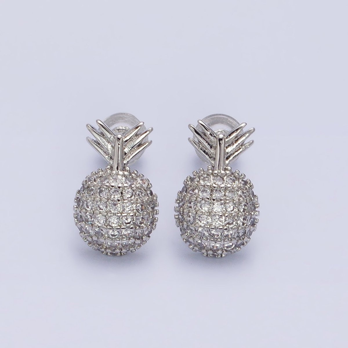 Gold, Silver Pineapple Tropical Fruit Micro Paved CZ Stud Earrings | AB629 AB630 - DLUXCA