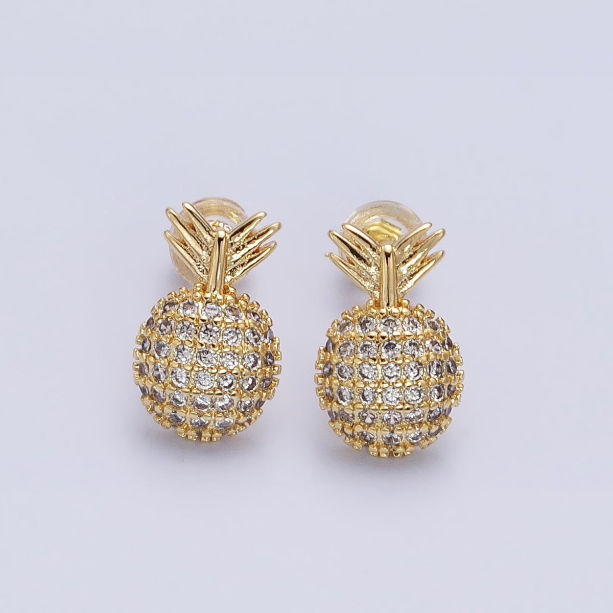 Gold, Silver Pineapple Tropical Fruit Micro Paved CZ Stud Earrings | AB629 AB630 - DLUXCA