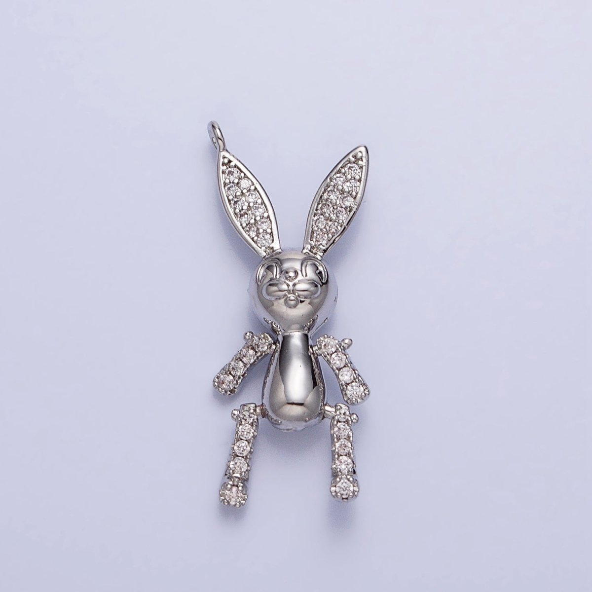Gold, Silver Posed Bunny Rabbit Micro Paved CZ Mechanical Charm | AB779 AB780 - DLUXCA