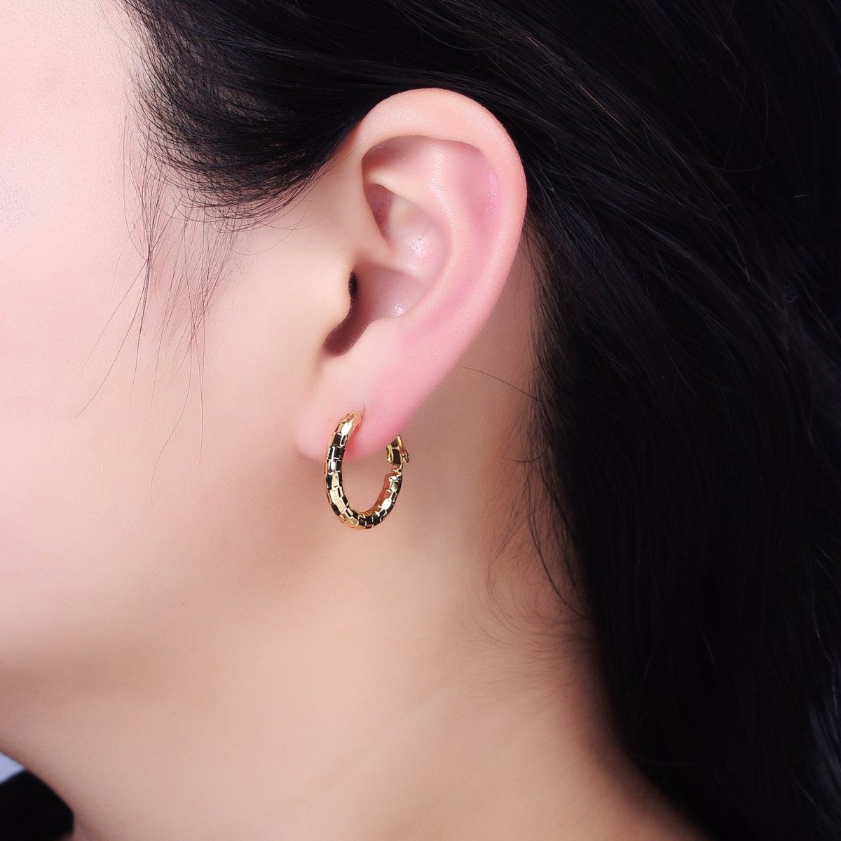 Gold, Silver Rectangular Bar Edged Textured 25mm, 20mm Hinge Latch Earrings | AB623 - AB626 - DLUXCA