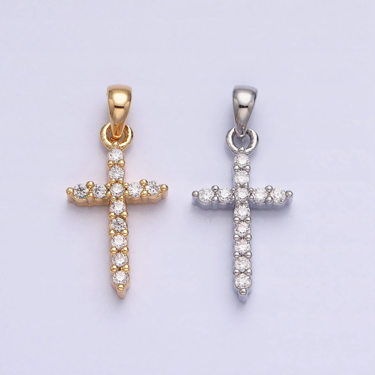 Gold, Silver Religious Latin Cross Micro Paved CZ Pendant | AA353 AA354 - DLUXCA