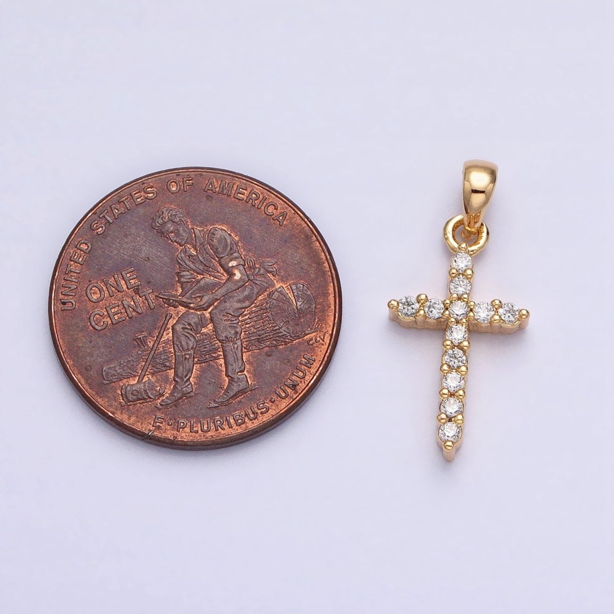 Gold, Silver Religious Latin Cross Micro Paved CZ Pendant | AA353 AA354 - DLUXCA