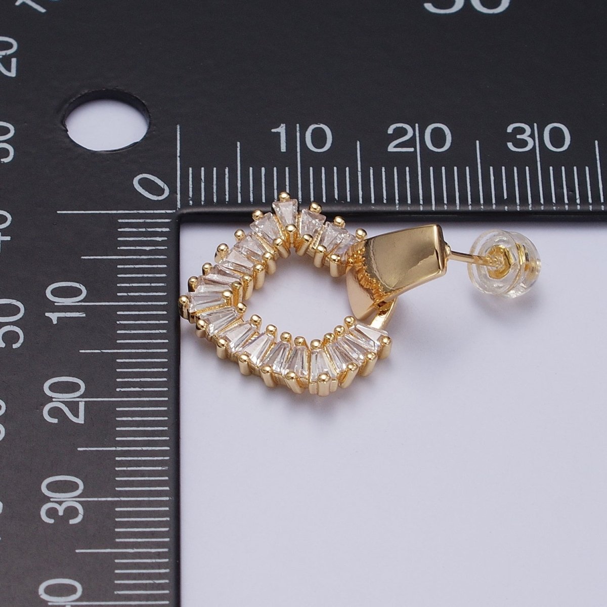 Gold, Silver Rhombus Clear Baguette Dangle Drop Wide Rectangular Geometric Stud Earrings | V-382 AB-492 - DLUXCA