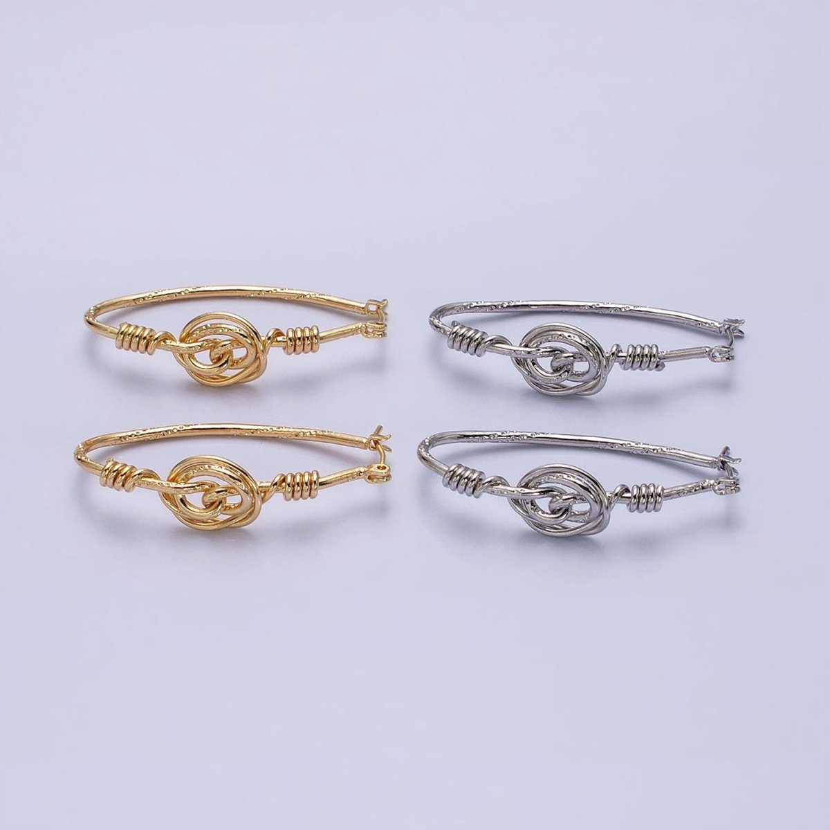 Gold, Silver Rose Flower Wire Coil Textured Oblong Oval Thin Latch Earrings | AD812 AD813 - DLUXCA