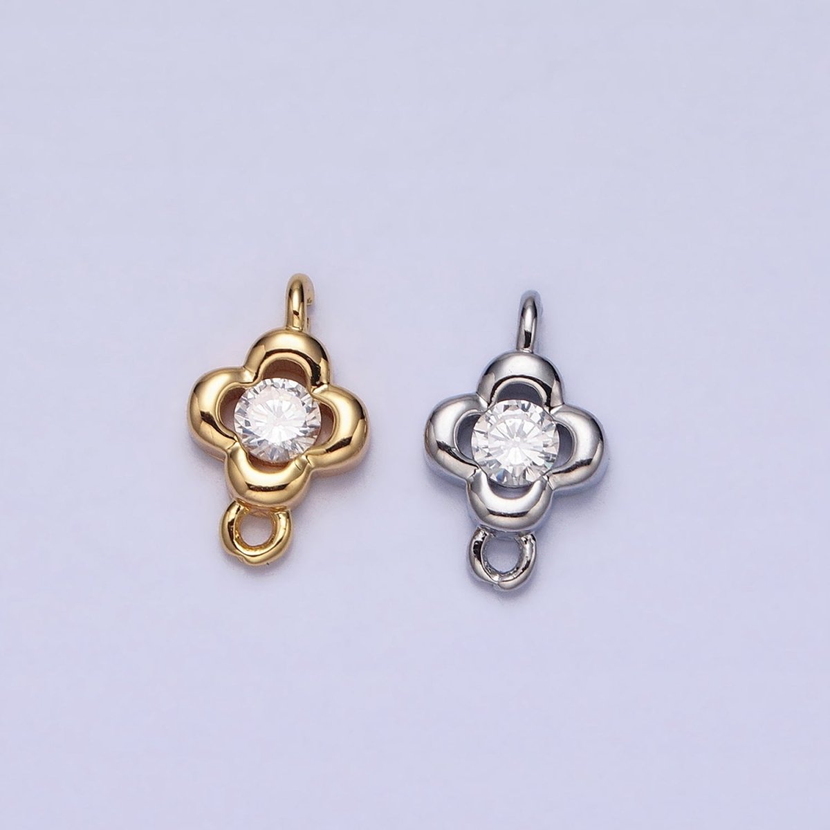 Gold, Silver Round Clear CZ Quatrefoil Mini Connector Link In Gold & Silver | AA970 AA971 - DLUXCA