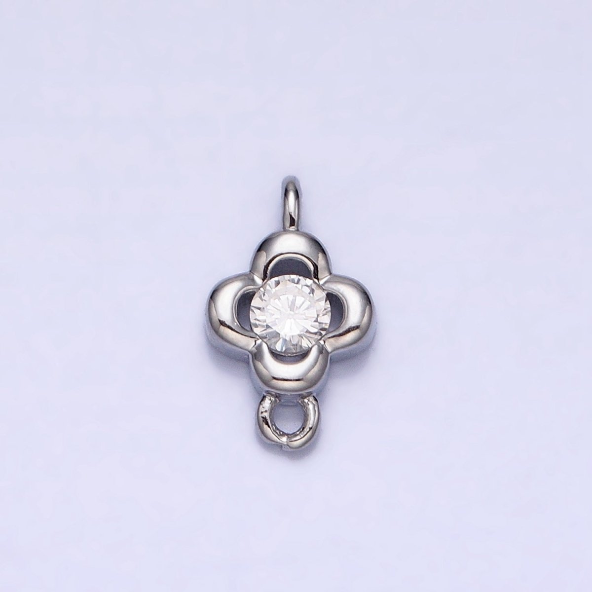 Gold, Silver Round Clear CZ Quatrefoil Mini Connector Link In Gold & Silver | AA970 AA971 - DLUXCA