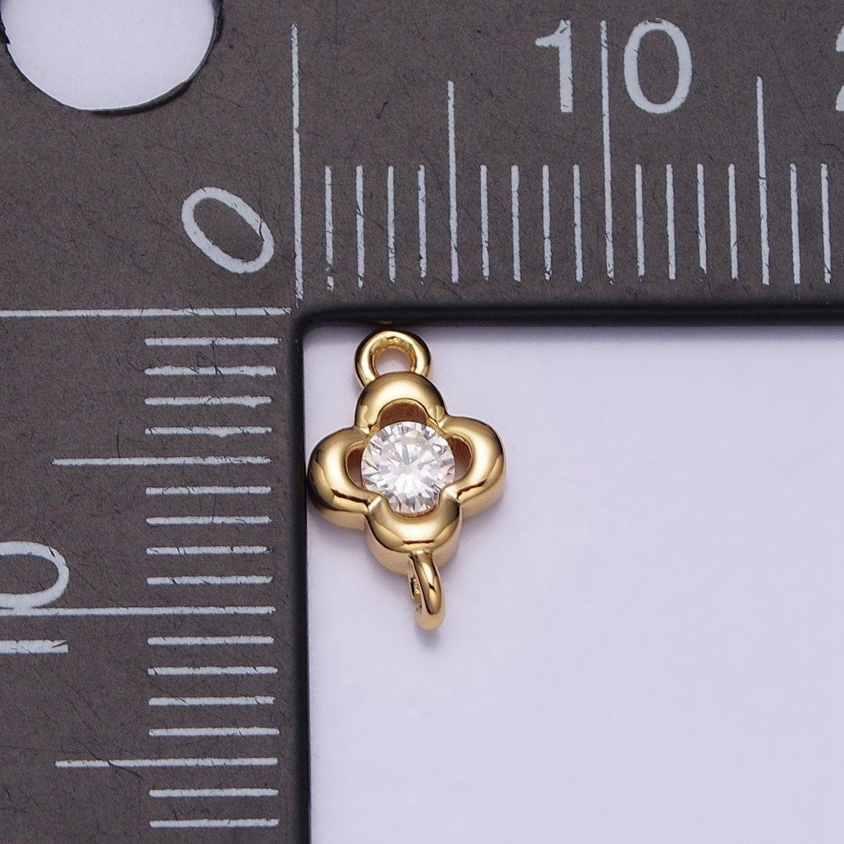 Gold, Silver Round Clear CZ Quatrefoil Mini Connector Link In Gold & Silver | AA970 AA971 - DLUXCA