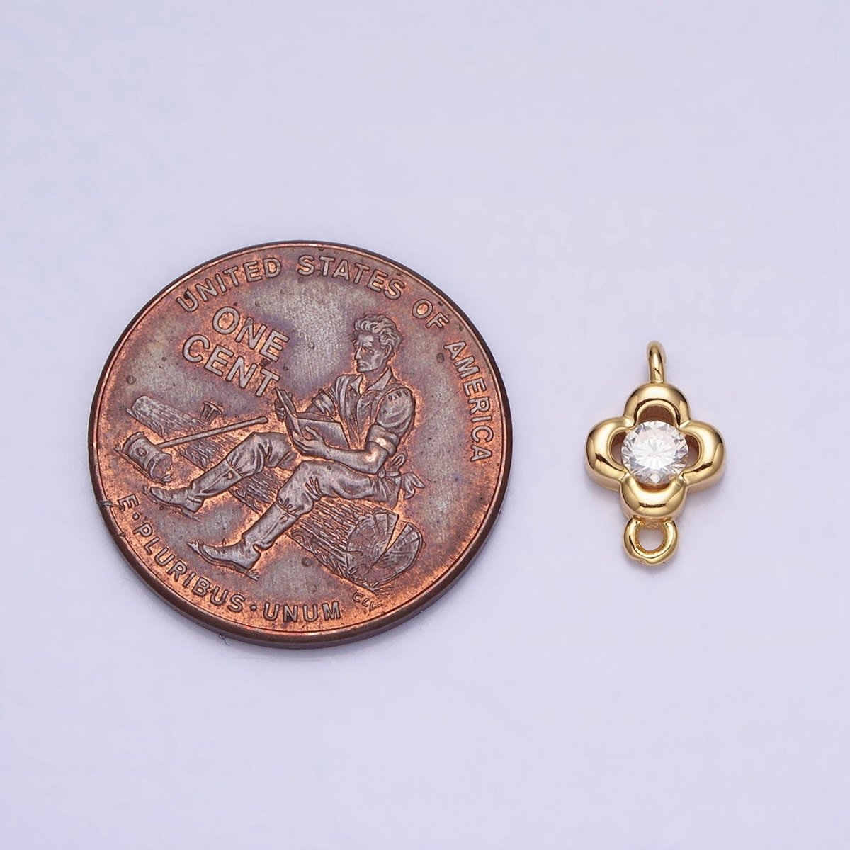 Gold, Silver Round Clear CZ Quatrefoil Mini Connector Link In Gold & Silver | AA970 AA971 - DLUXCA