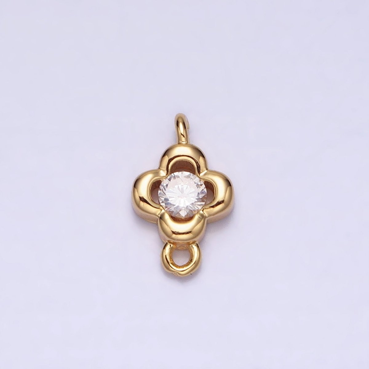 Gold, Silver Round Clear CZ Quatrefoil Mini Connector Link In Gold & Silver | AA970 AA971 - DLUXCA