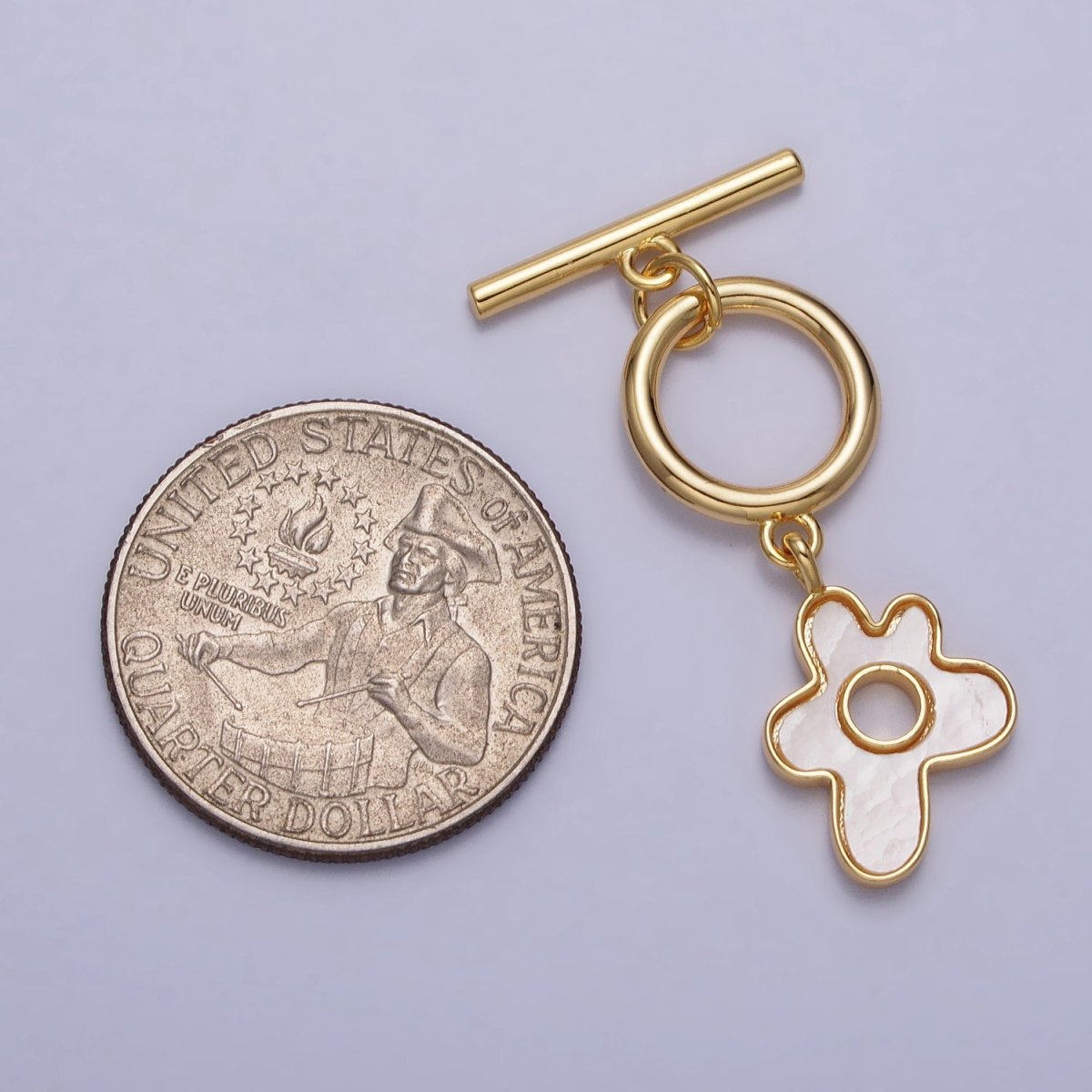 Gold, Silver Shell Pearl Splatter Flower Dangle Toggle Clasps Jewelry Closure Supply | Z-093 Z-094 - DLUXCA