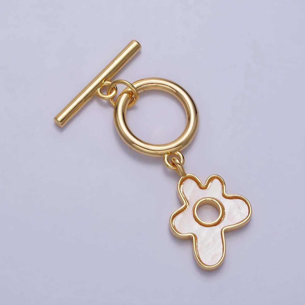 Gold, Silver Shell Pearl Splatter Flower Dangle Toggle Clasps Jewelry Closure Supply | Z-093 Z-094 - DLUXCA