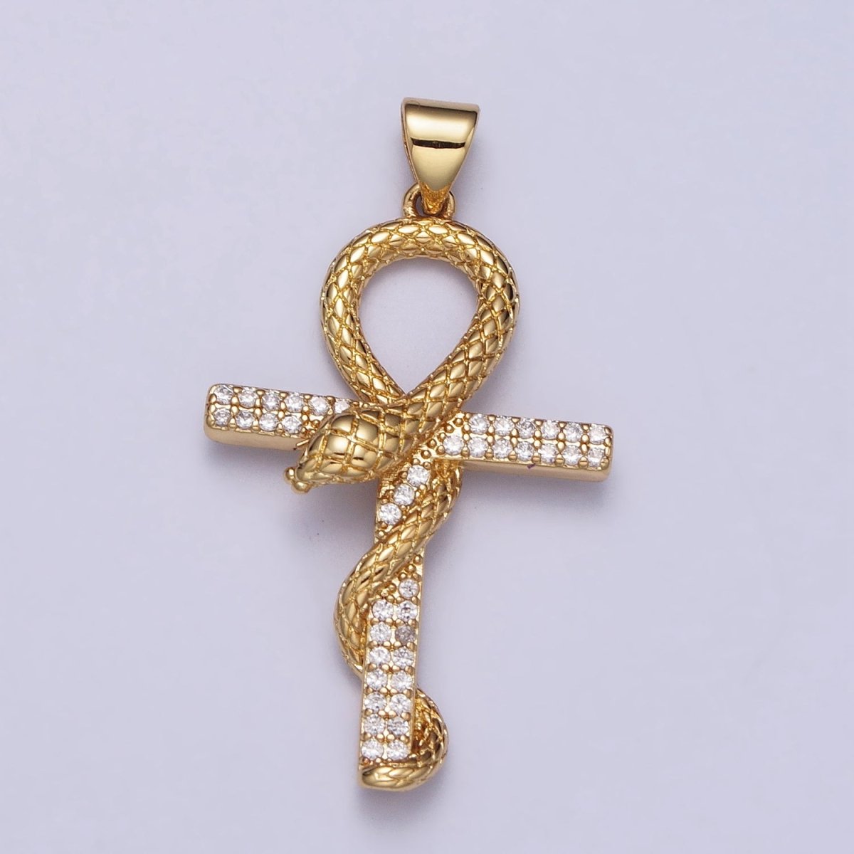 Gold, Silver Snake Ankh Egyptian Clear Micro Paved CZ Cross Pendant | AA392 AA411 - DLUXCA