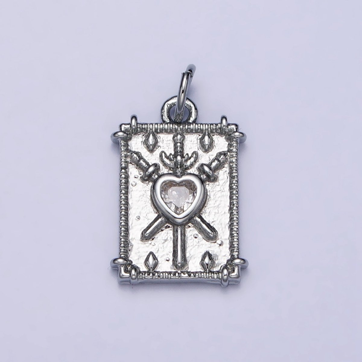 Gold, Silver Tarot "Three of Swords" Clear CZ Heart Rectangular Charm | AC997 AC998 - DLUXCA