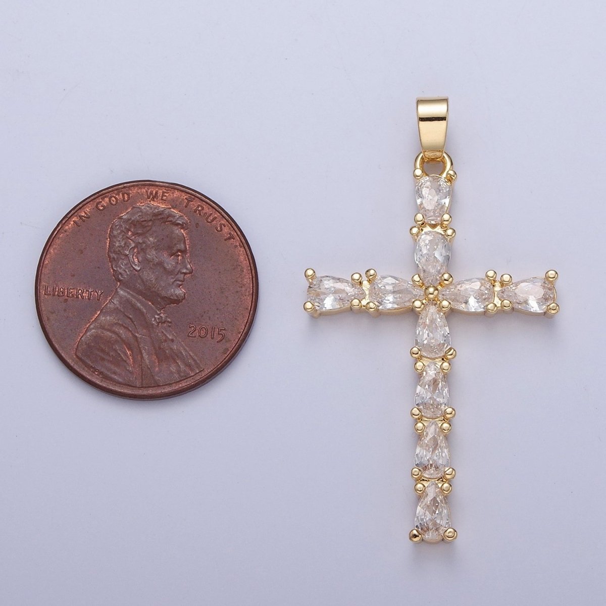 Gold / Silver Tear Drop Cz Cross Pendant for Necklace Rosary Component X-325 X-326 - DLUXCA
