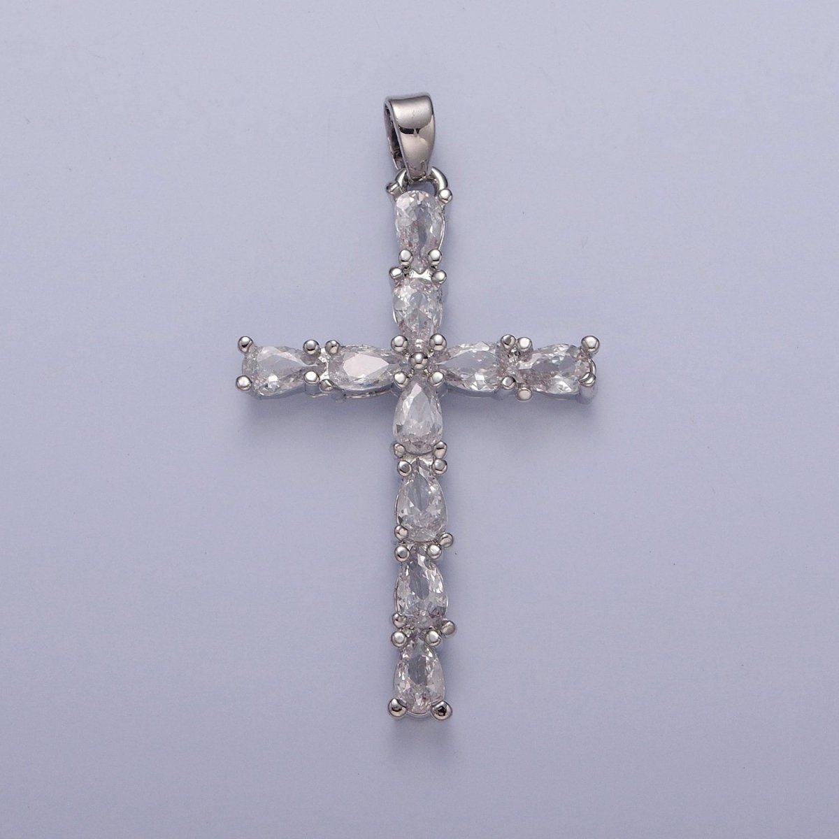 Gold / Silver Tear Drop Cz Cross Pendant for Necklace Rosary Component X-325 X-326 - DLUXCA